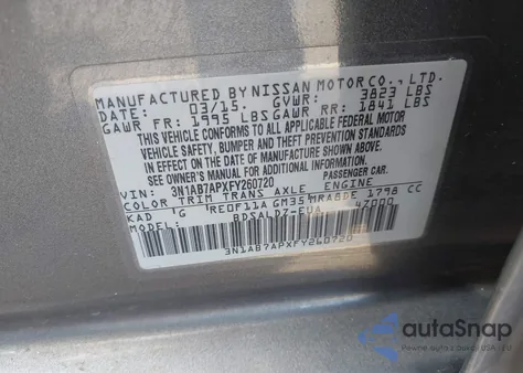 2015 Nissan Sentra Sv z USA, uszkodzony, nr VIN 3N1AB7APXFY260720